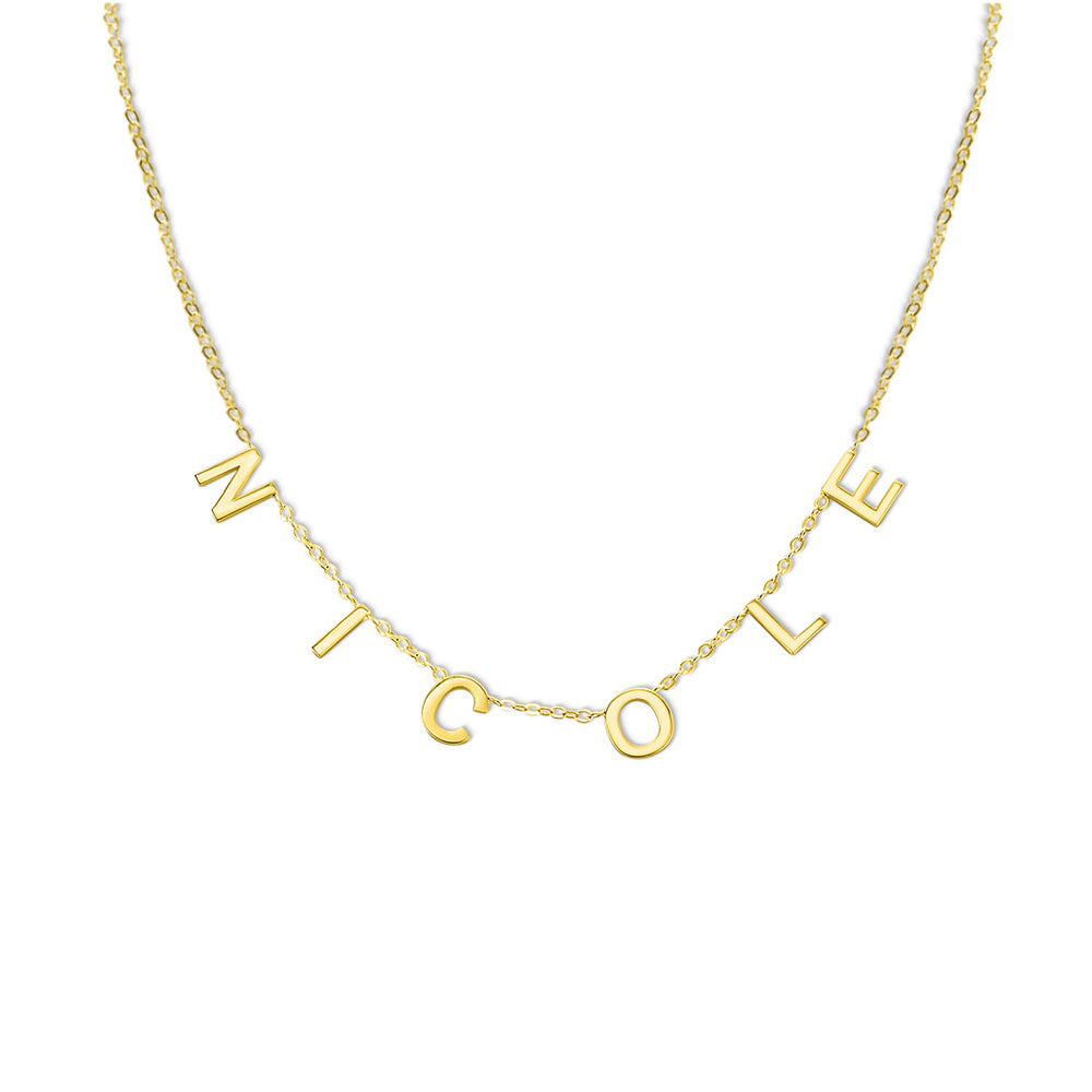 Navnehalskæde med Store Charms i Guld