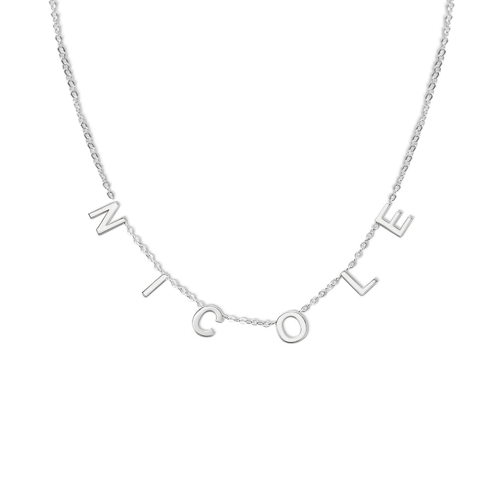 Navnehalskæde med Store Charms i Sølv