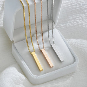 3D Bar Pendant Custom Name Necklace Gold