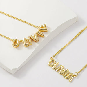 3D Bubble Name Chain Necklace 18K Gold