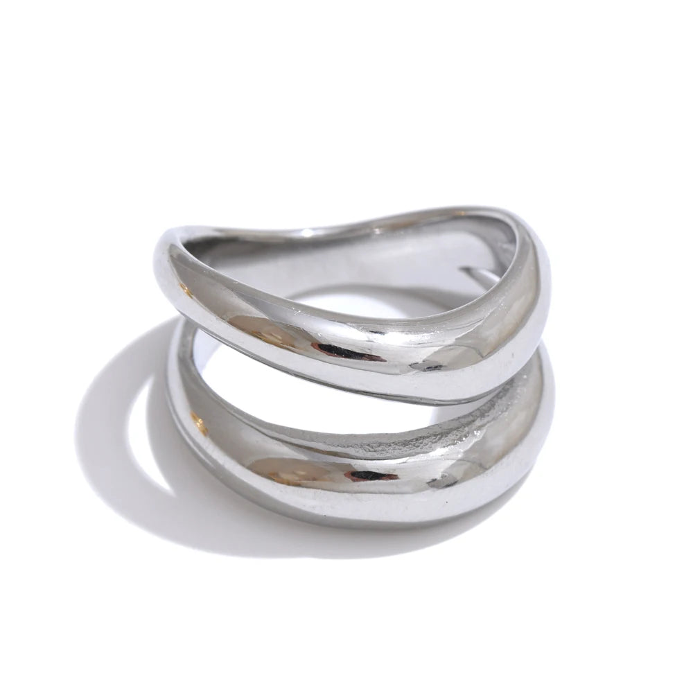 Double Layer Geometric Ring Silver