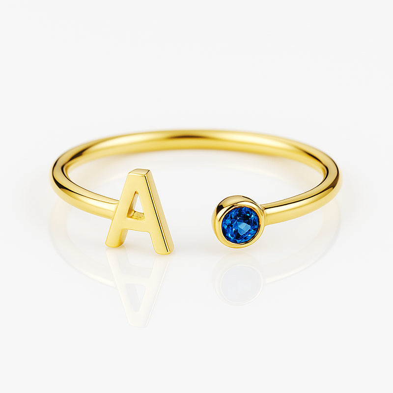 Gold Birthstone Ring with Initial