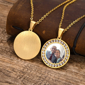 Engraved Photo Frame Pendant Chain Gold
