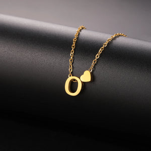 Mini Heart Initial Necklace Gold