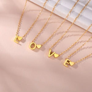 Mini Heart Initial Necklace Gold