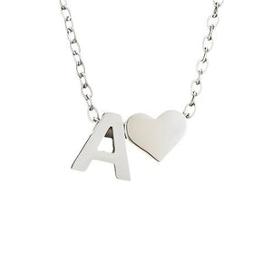 Mini Heart Initial Necklace Silver