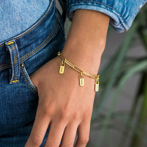 Paperclip Bracelet with Custom Name Charms Gold