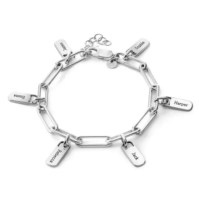 Paperclip Bracelet with Custom Name Charms Silver