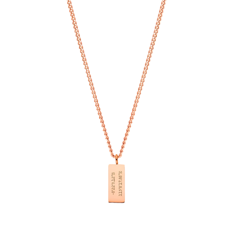 Minimalist Engraved Bar Pendant Necklace Rose Gold