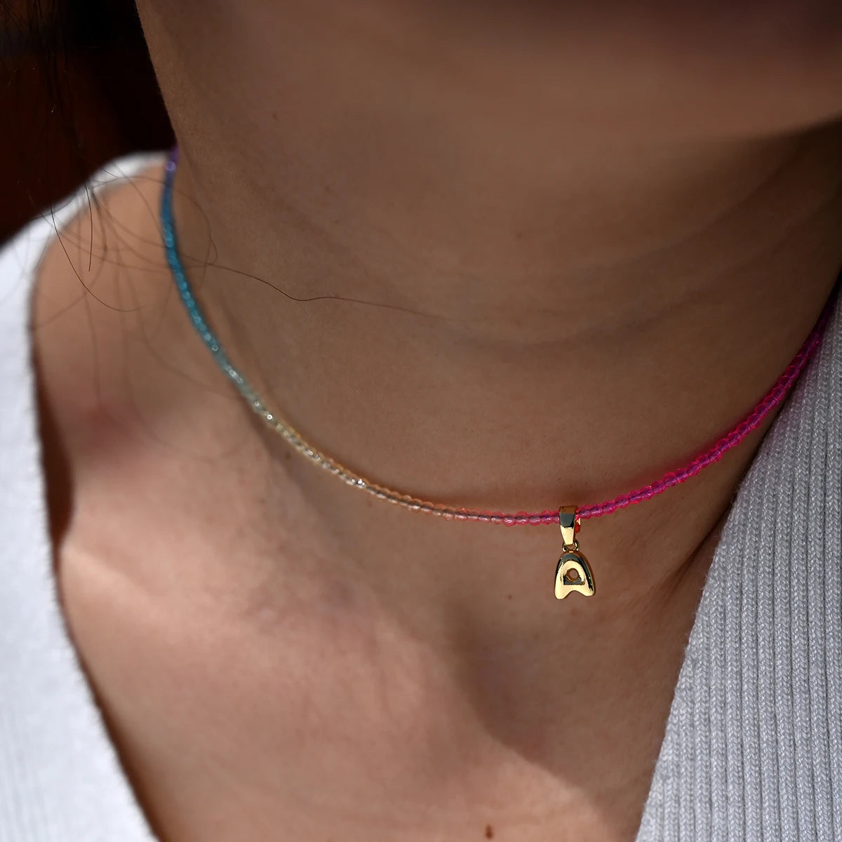 Crystal Beaded Choker Initial Necklace