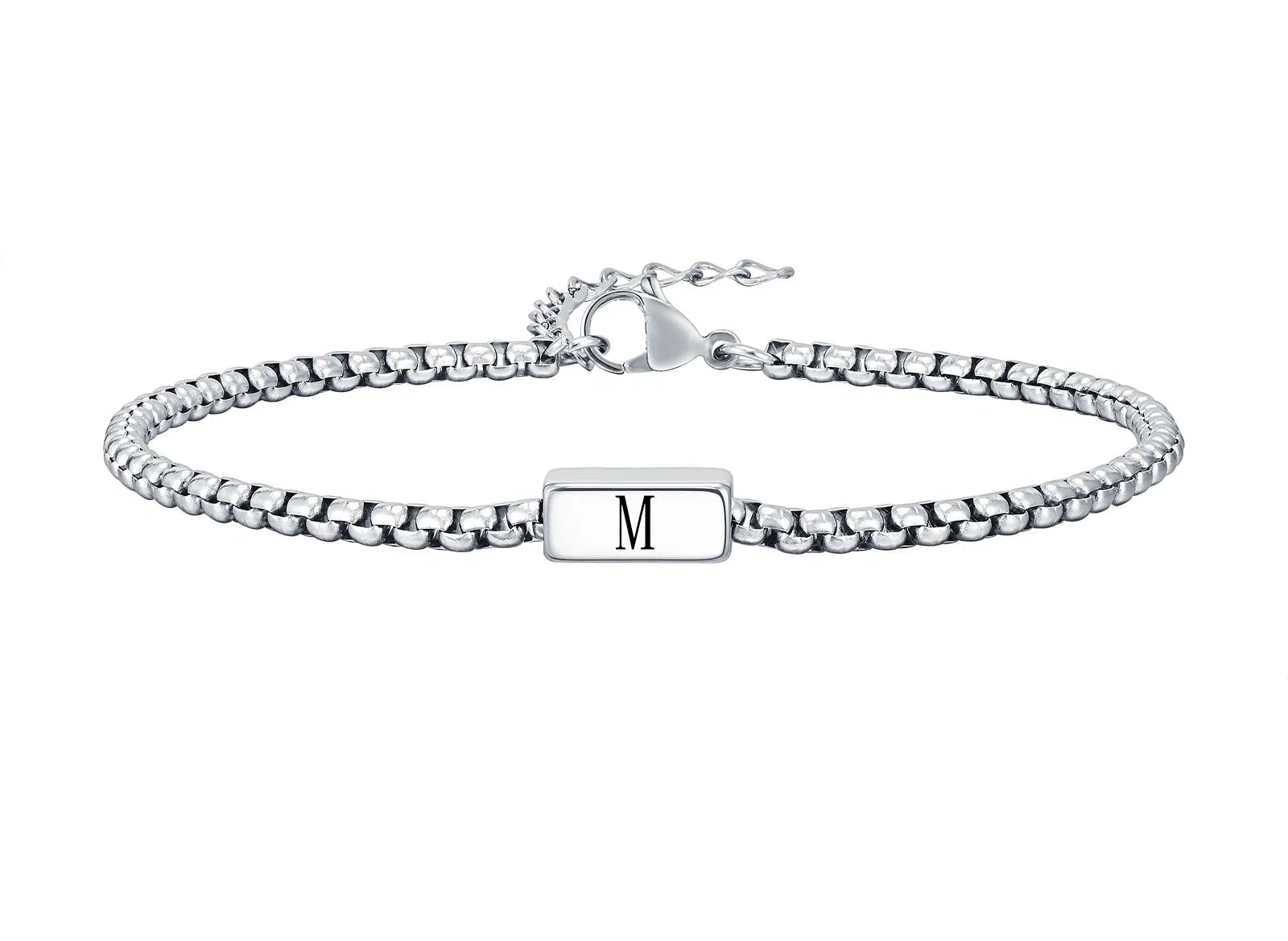 Box Chain Bracelet with Initial - Silver