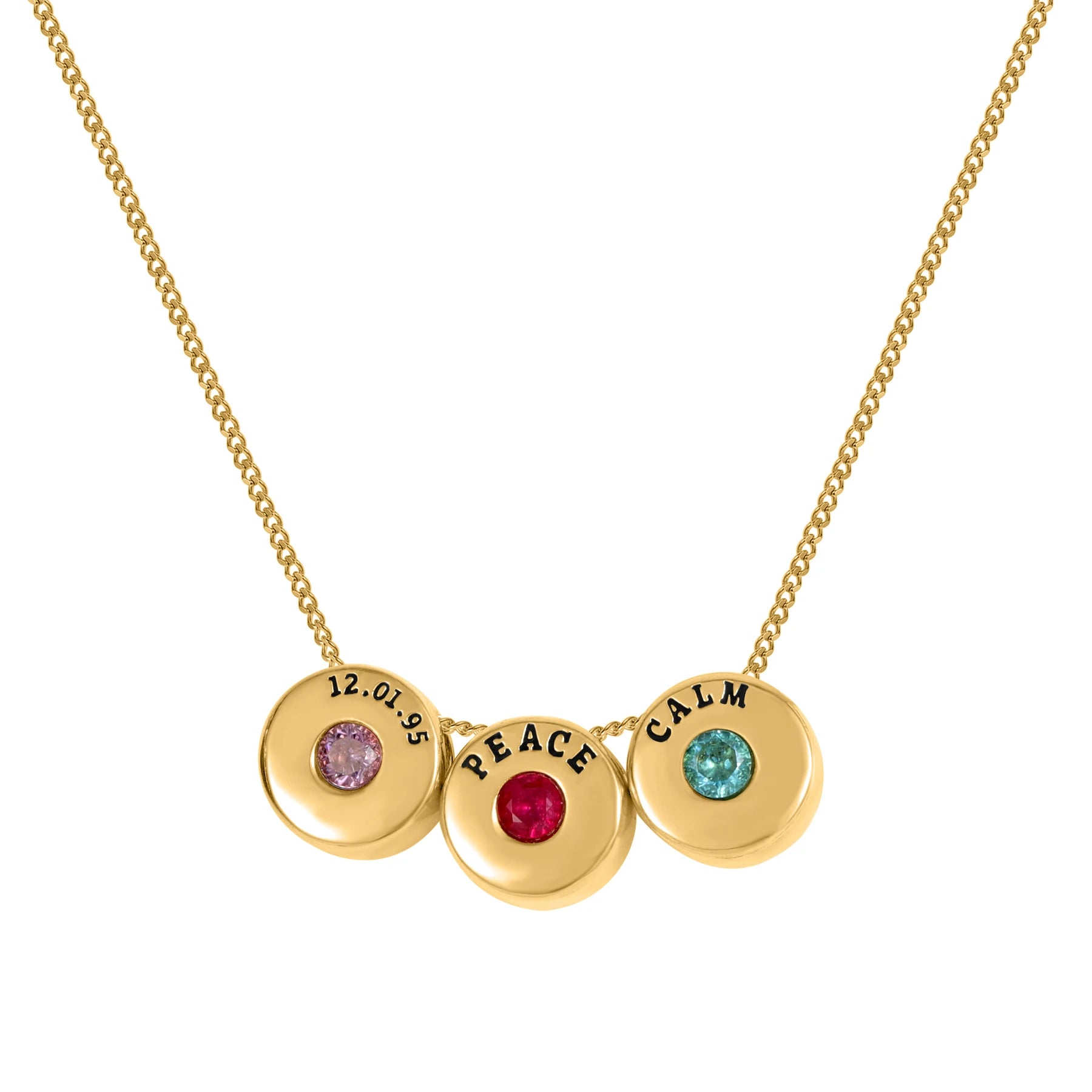 Engraved Beads Necklace with Names & Birthstones Gold
