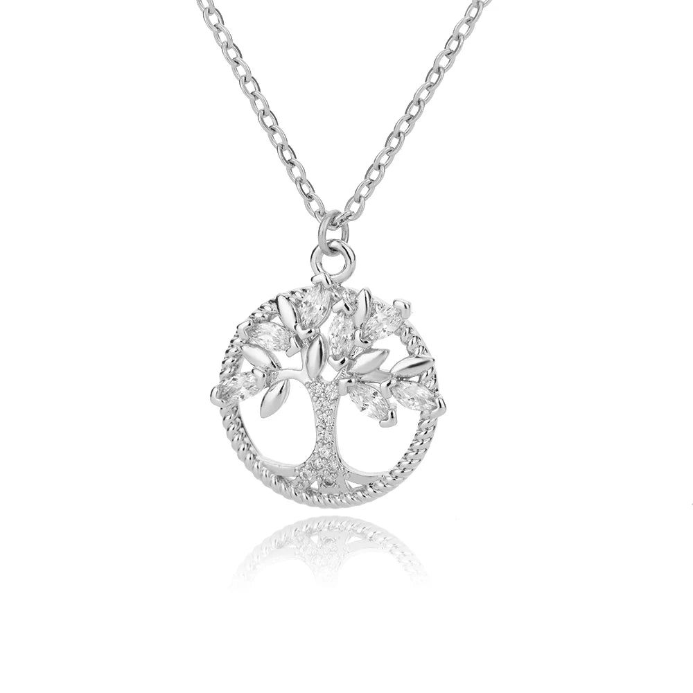 Silver Tree of Life Sparkling Pendant Necklace
