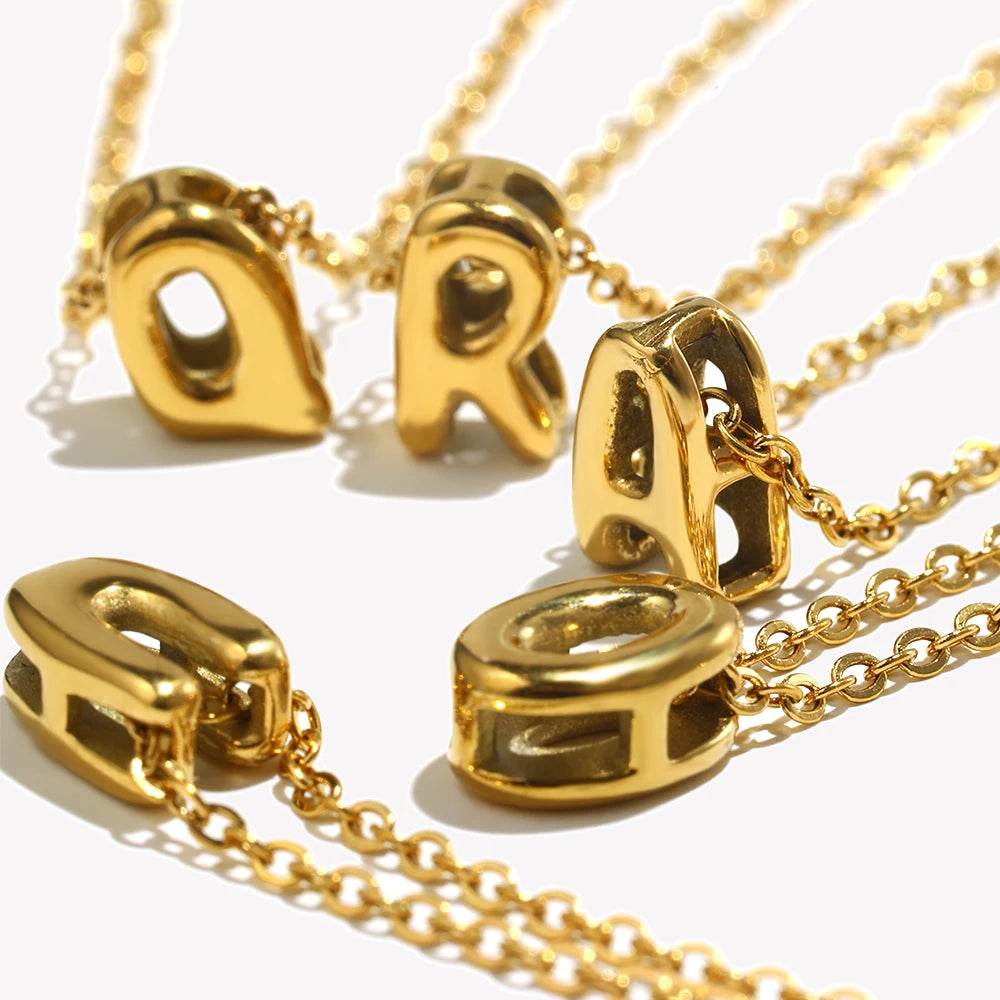 Mini Hollow Bubble Initial Necklace