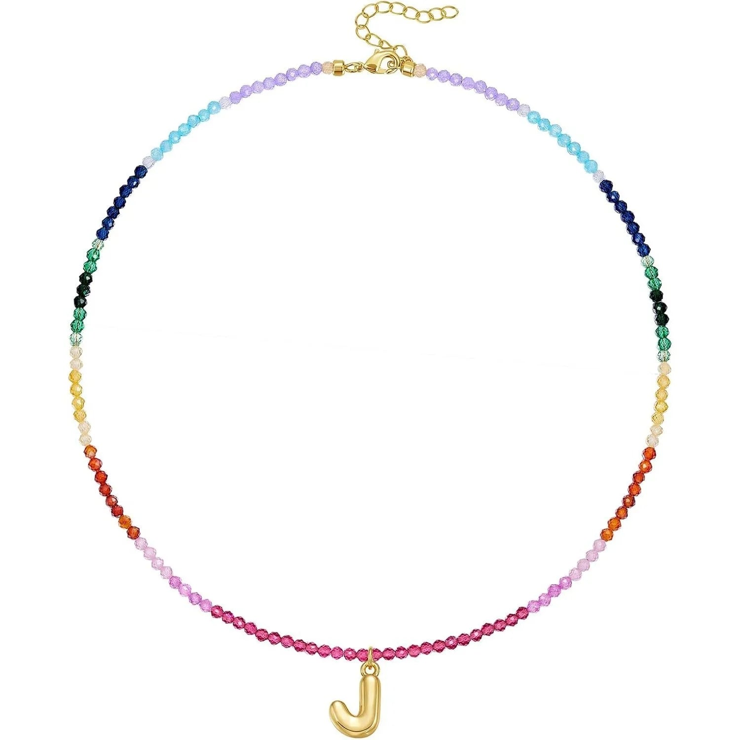 Beaded Bubble Initial Necklace Rainbow Bohemian