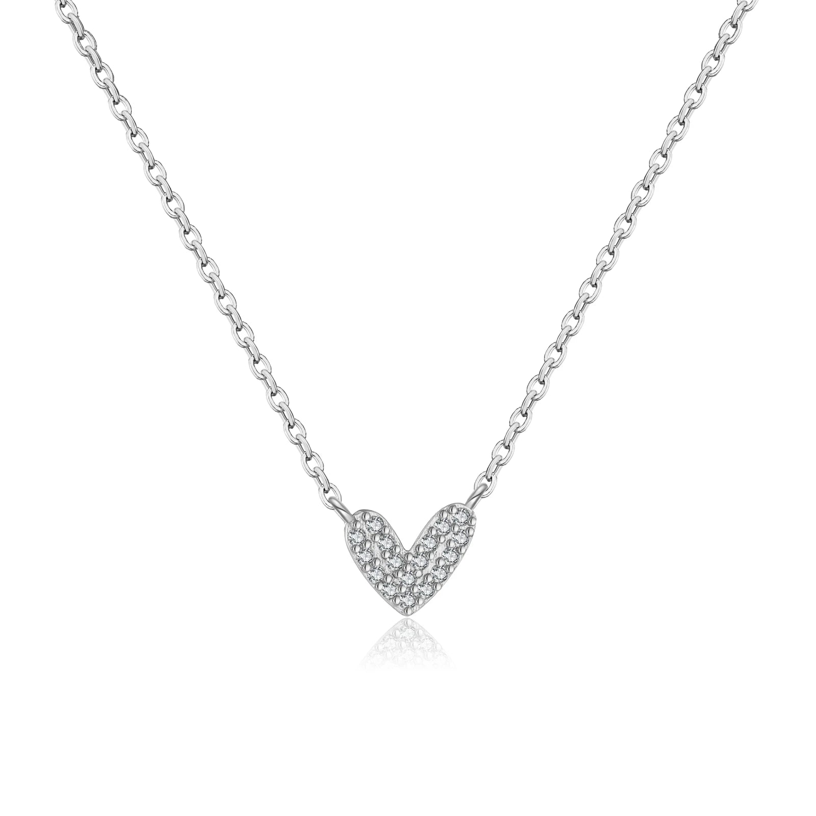 Heart Pendant Necklace Silver Zirkonia