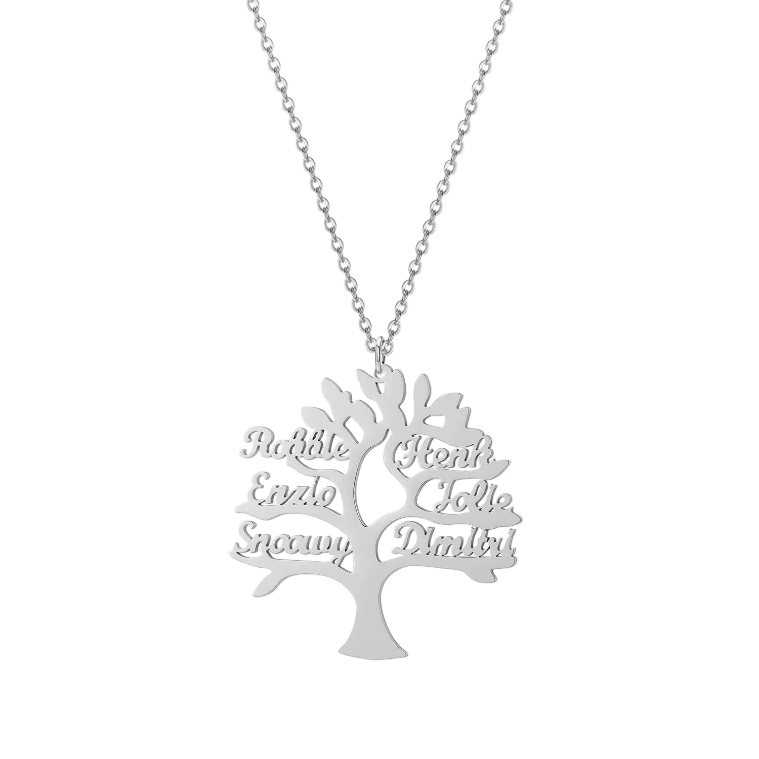 Family Tree Necklace with Names Silver