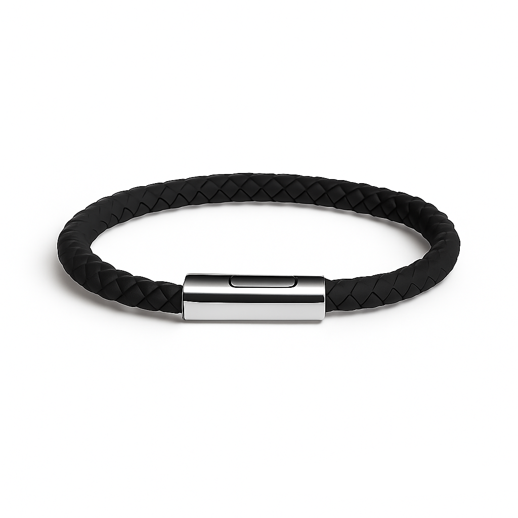 Classic Leather Hand-Woven Bracelet Silver