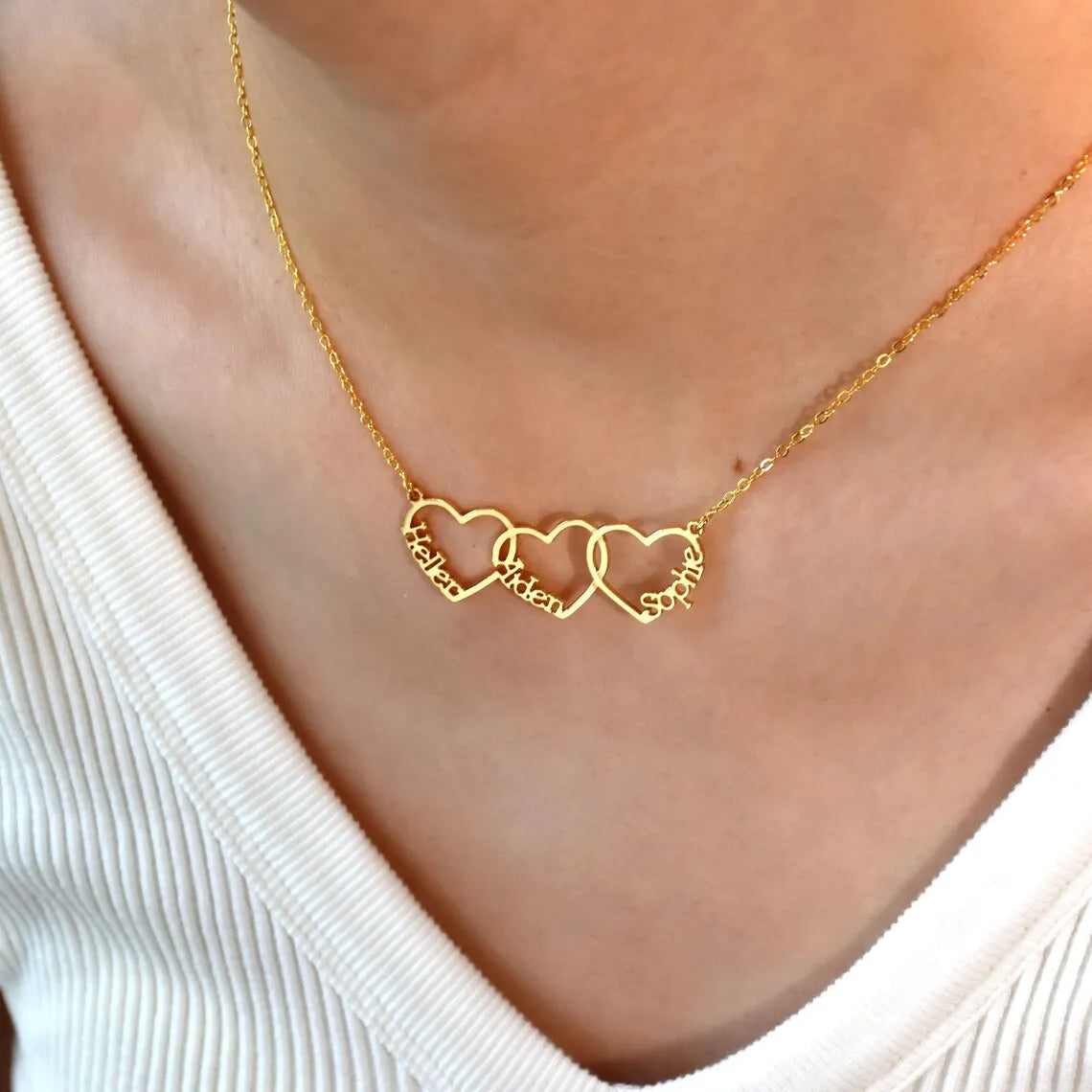 Double Heart Custom Name Necklace