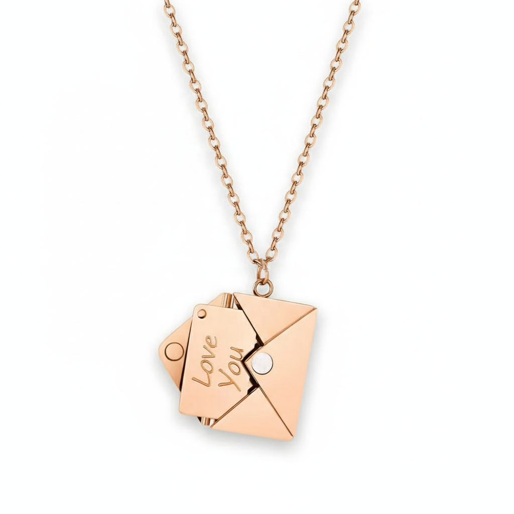 Love Letter Envelope Pendant Necklace with Engraving Rose Gold