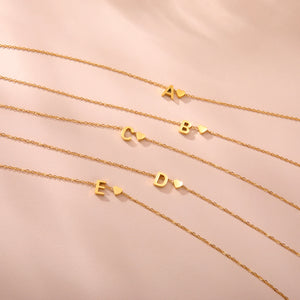 Mini Heart Initial Necklace Gold