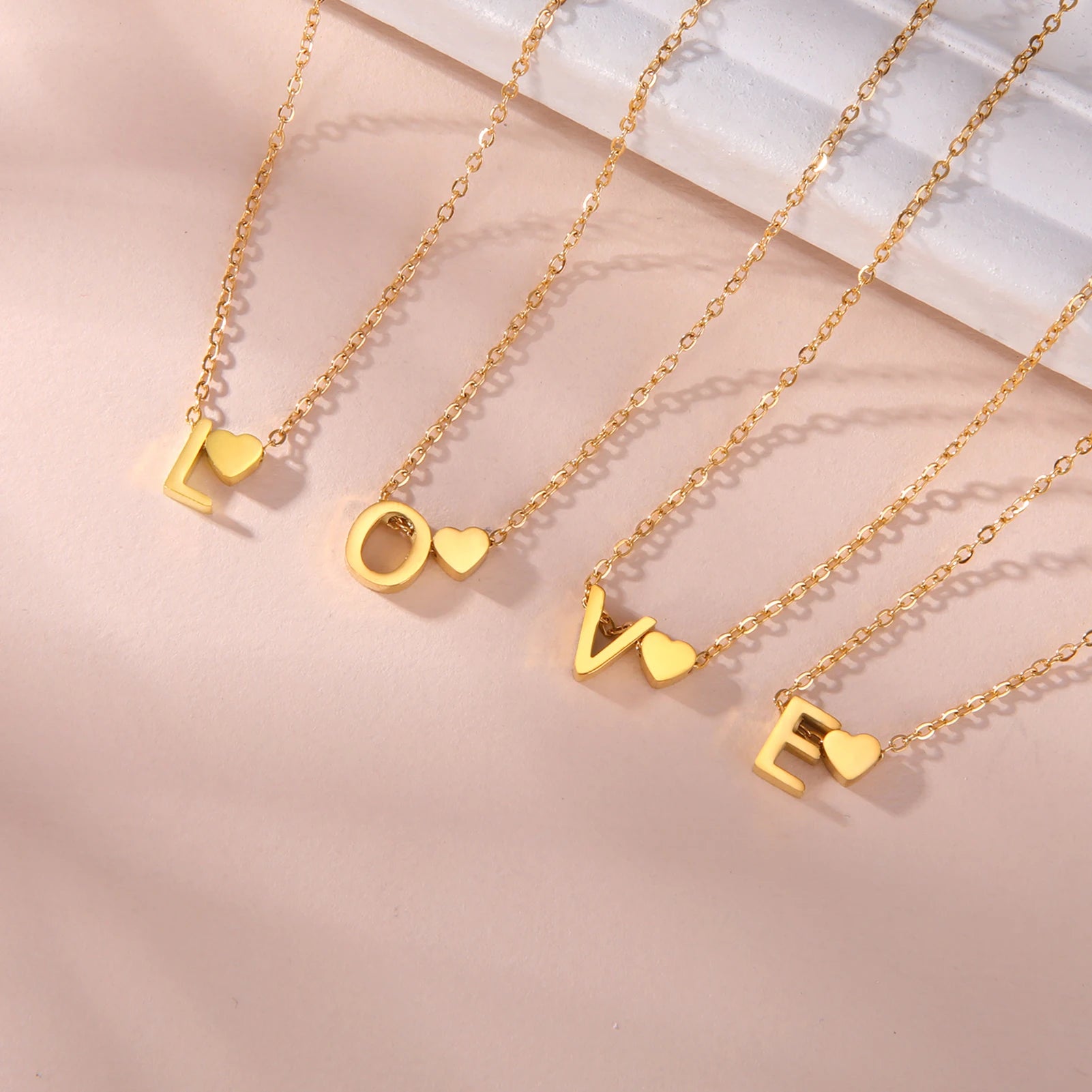 Mini Heart Initial Necklace Silver
