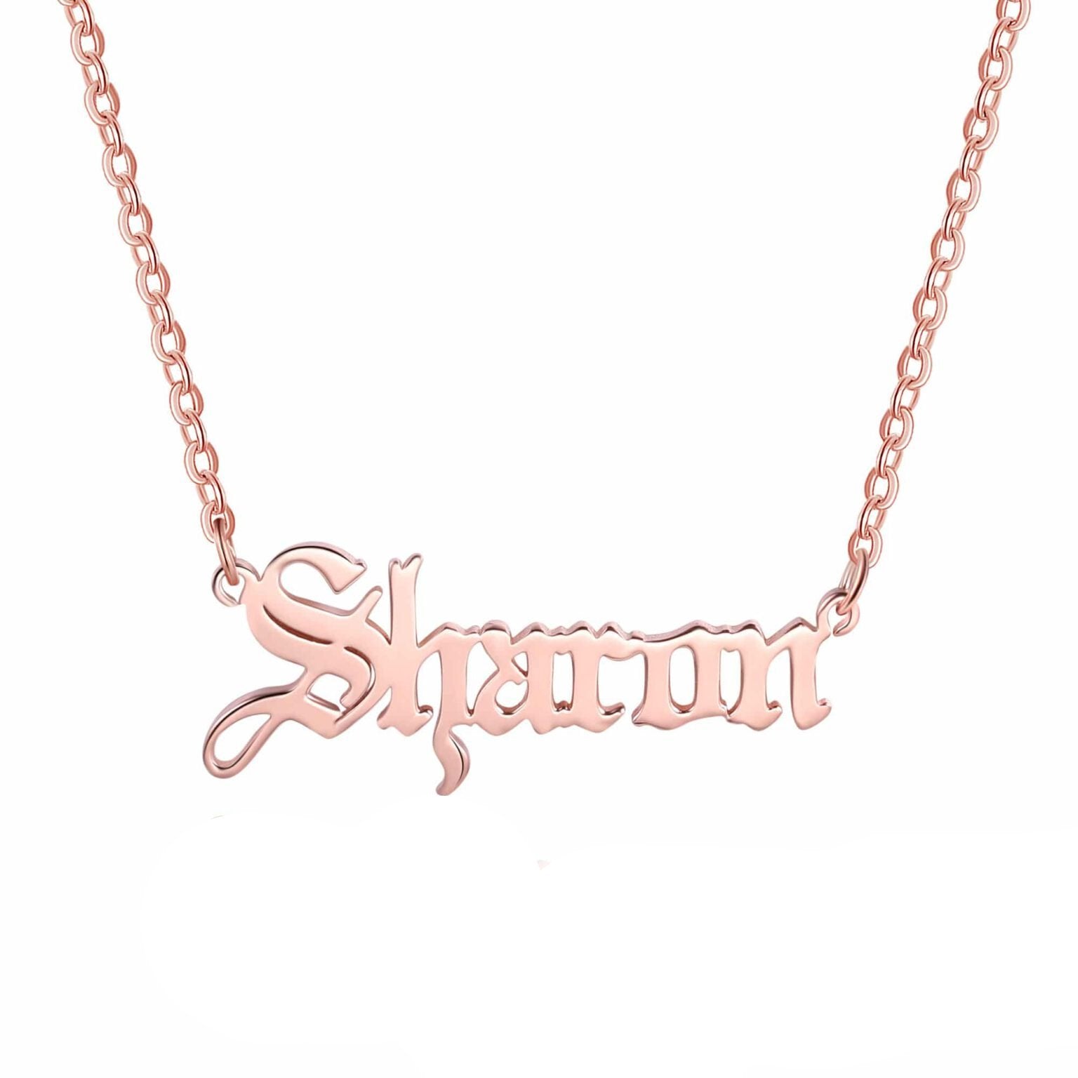 Old English Custom Name Necklace Rose Gold