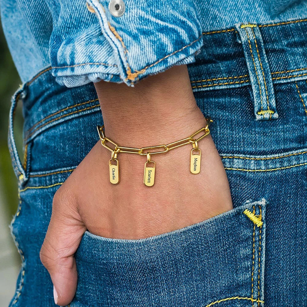 Paperclip Bracelet with Custom Name Charms Gold