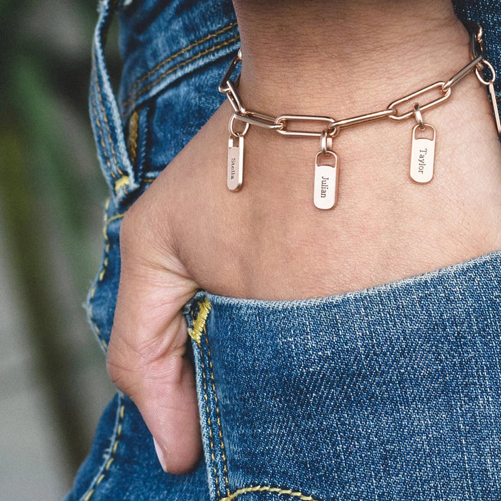 Paperclip Bracelet with Custom Name Charms Silver