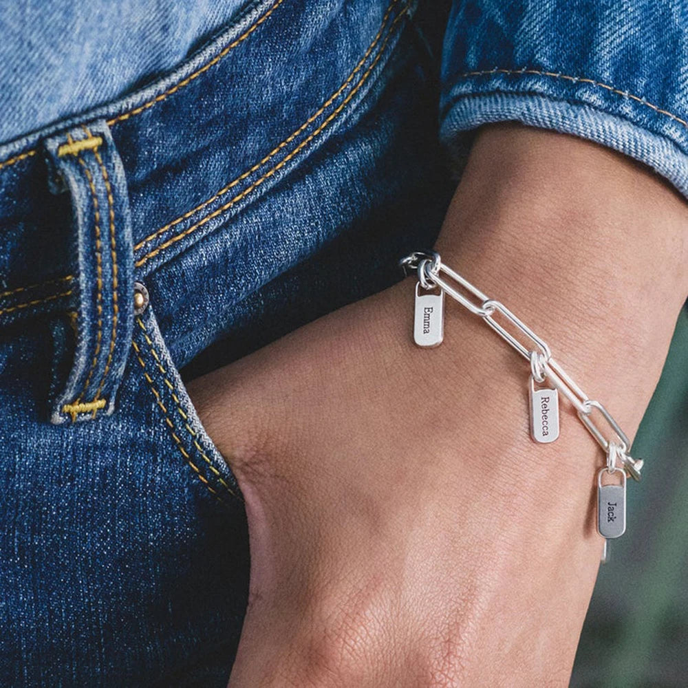 Paperclip Bracelet with Custom Name Charms Silver