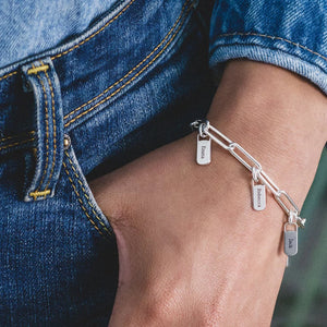 Paperclip Bracelet with Custom Name Charms Silver