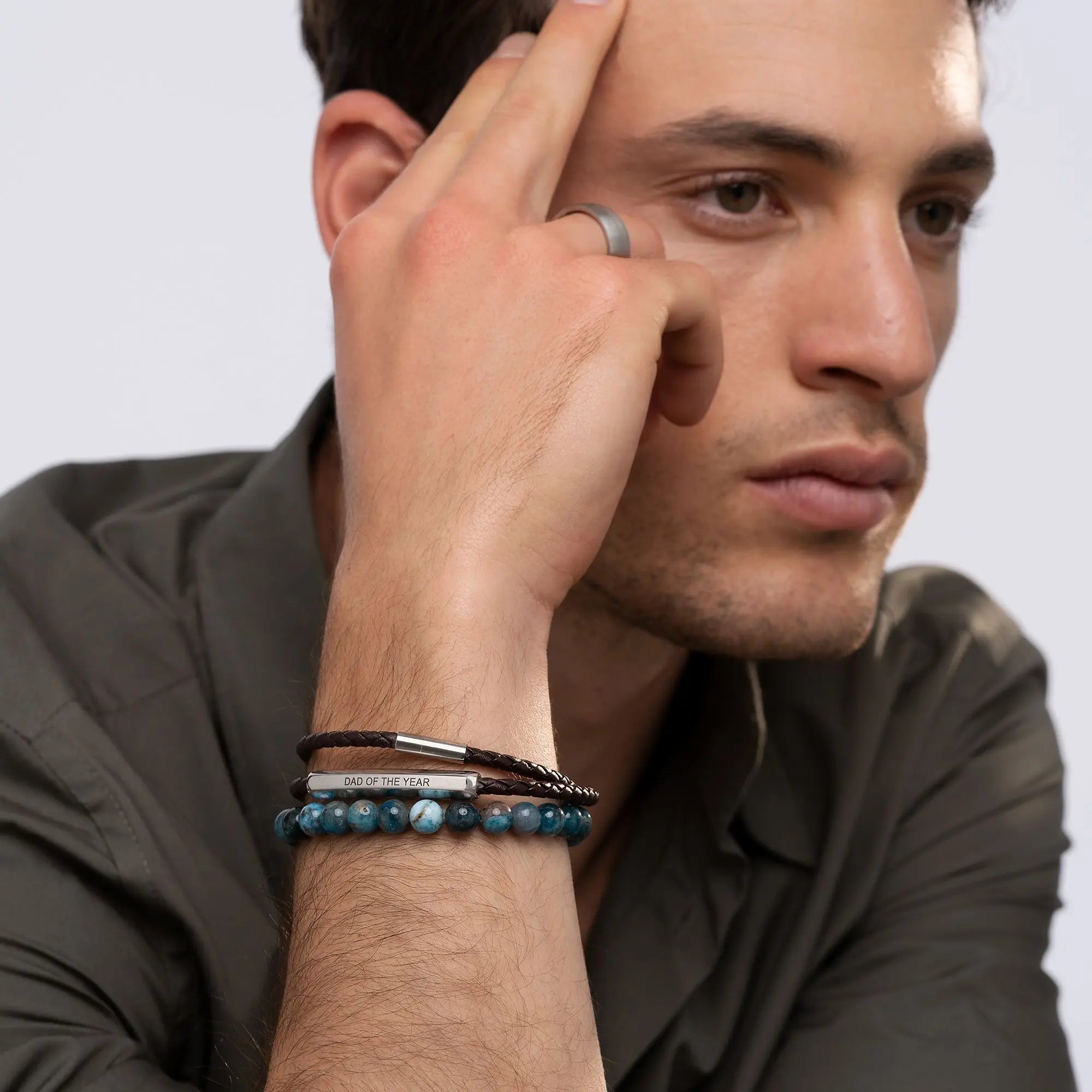 Personalized Double-Layer Leather Bracelet Black