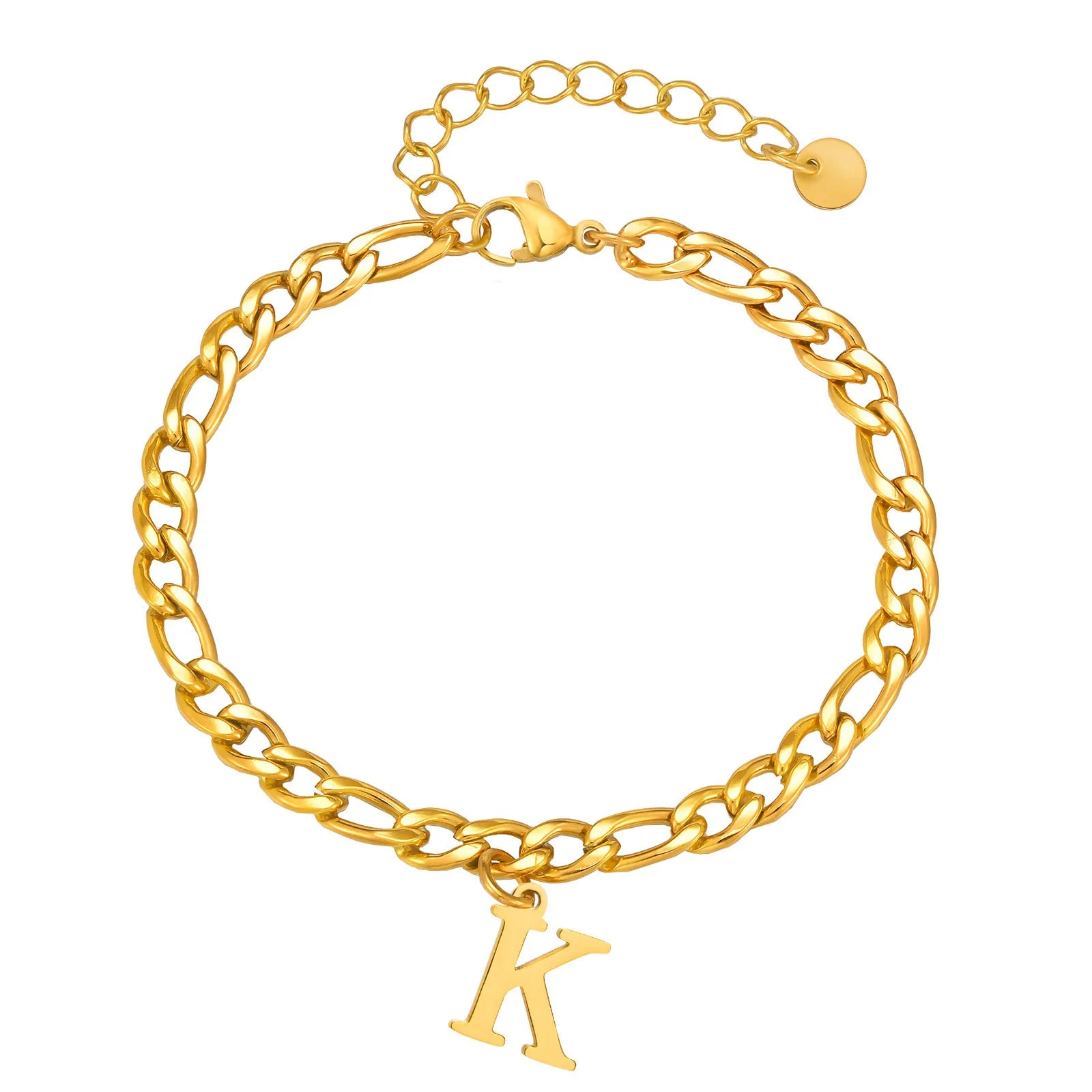 Classic Initial Bracelet Figaro Gold