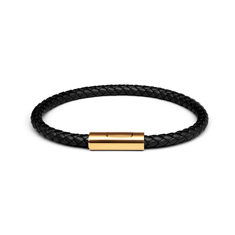 Classic Leather Hand-Woven Bracelet Gold