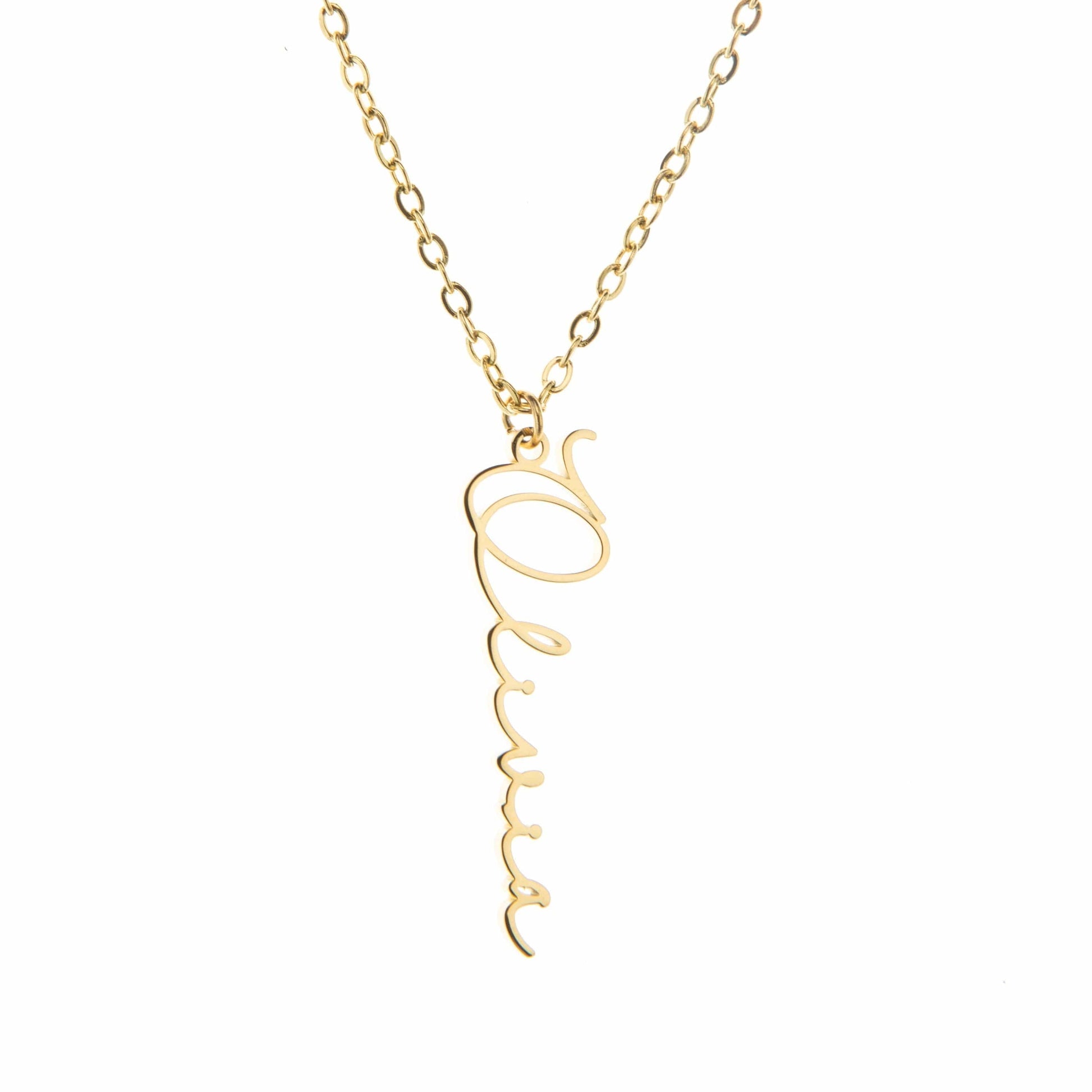 Vertical Name Necklace Paris Gold